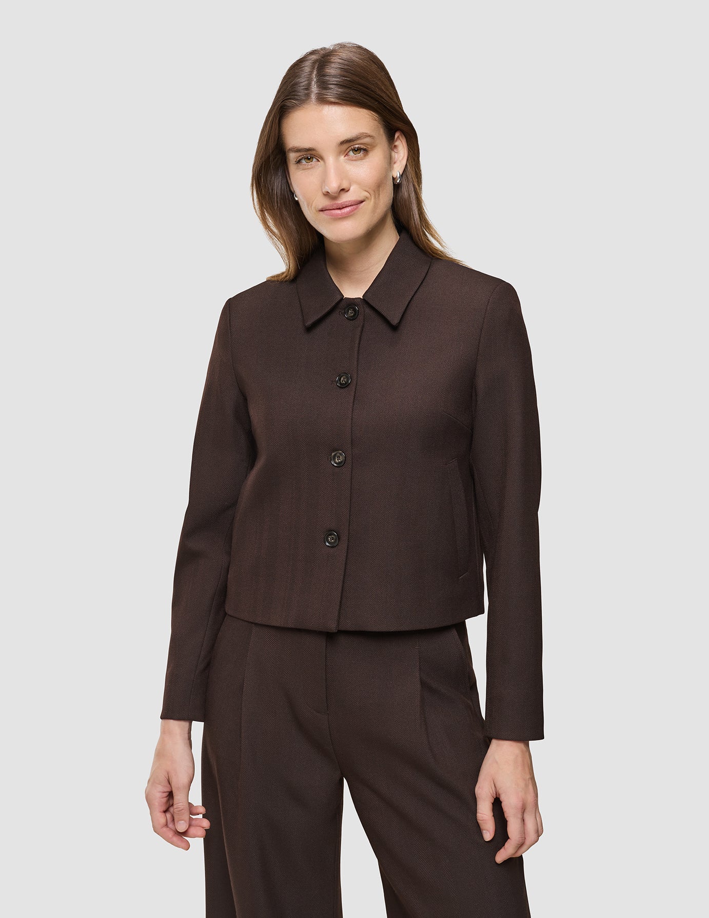 Women's Serene Short Jacket Chocolate Herringbone